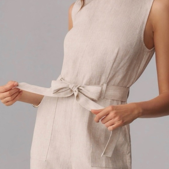Reformation Naomi Linen Jumpsuit in Oatmeal - Picture 2 of 2